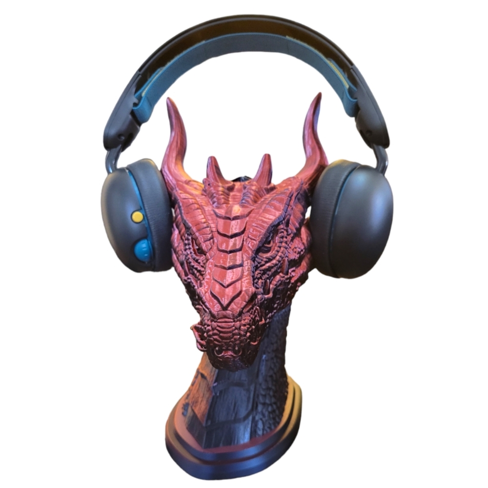 Dragon Headphone Stand Red & Black 3D Printed
